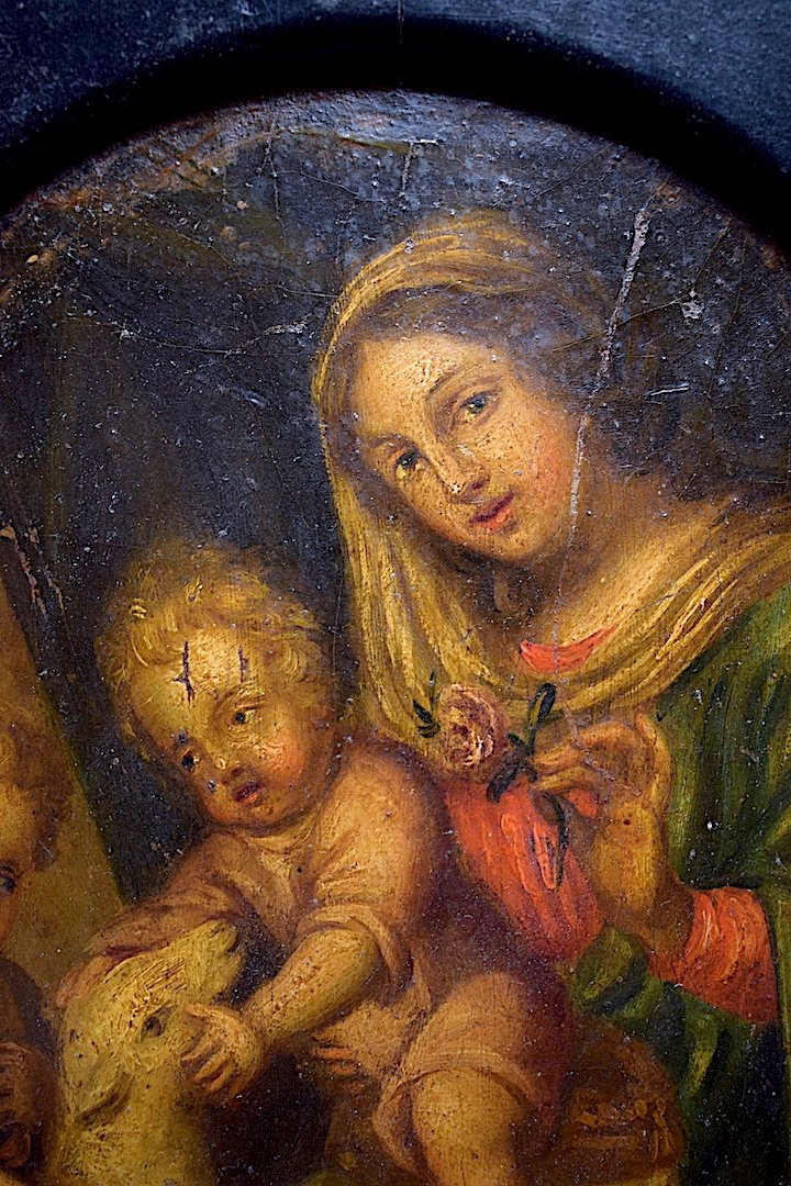 Virgin And Child Jesus Saint John The Baptist XVIII French Religious School Rt361-photo-3