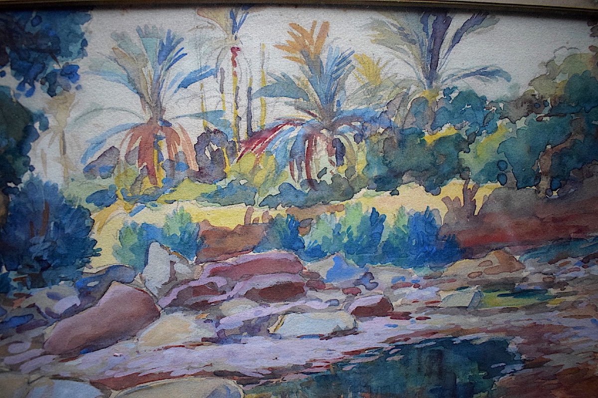 Herzig Edouard Watercolor Orientalist Bou Saâda Algeria Oasis XX Rt362-photo-2