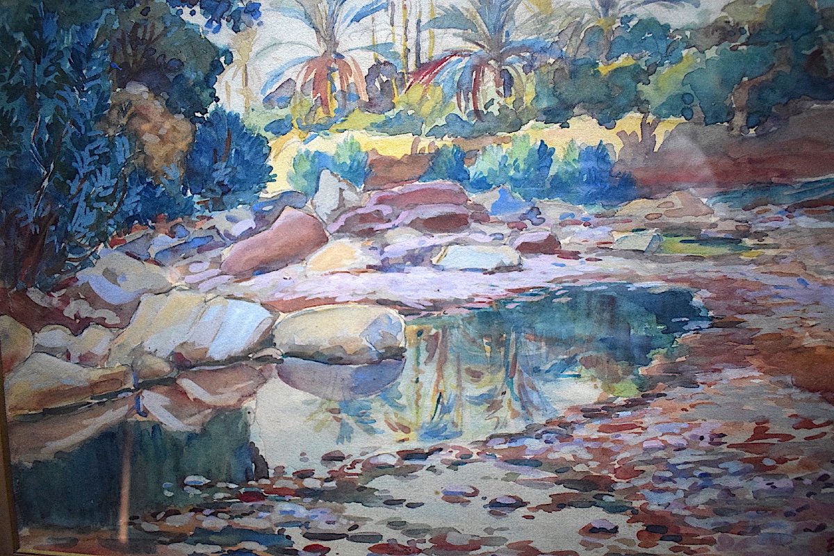 Herzig Edouard Aquarelle Orientaliste Bou Saâda Algérie Oasis XX RT362-photo-2