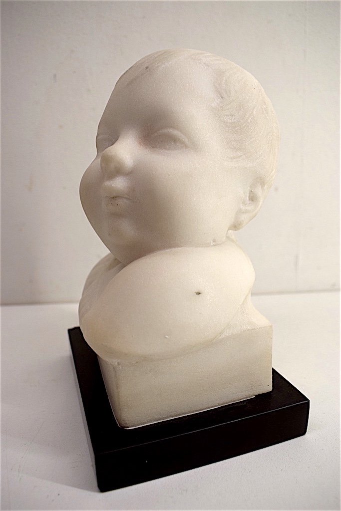 Pierre De Leonard Bust Child Carrara Marble Signed XIX XX Sculpture Ref180-photo-2