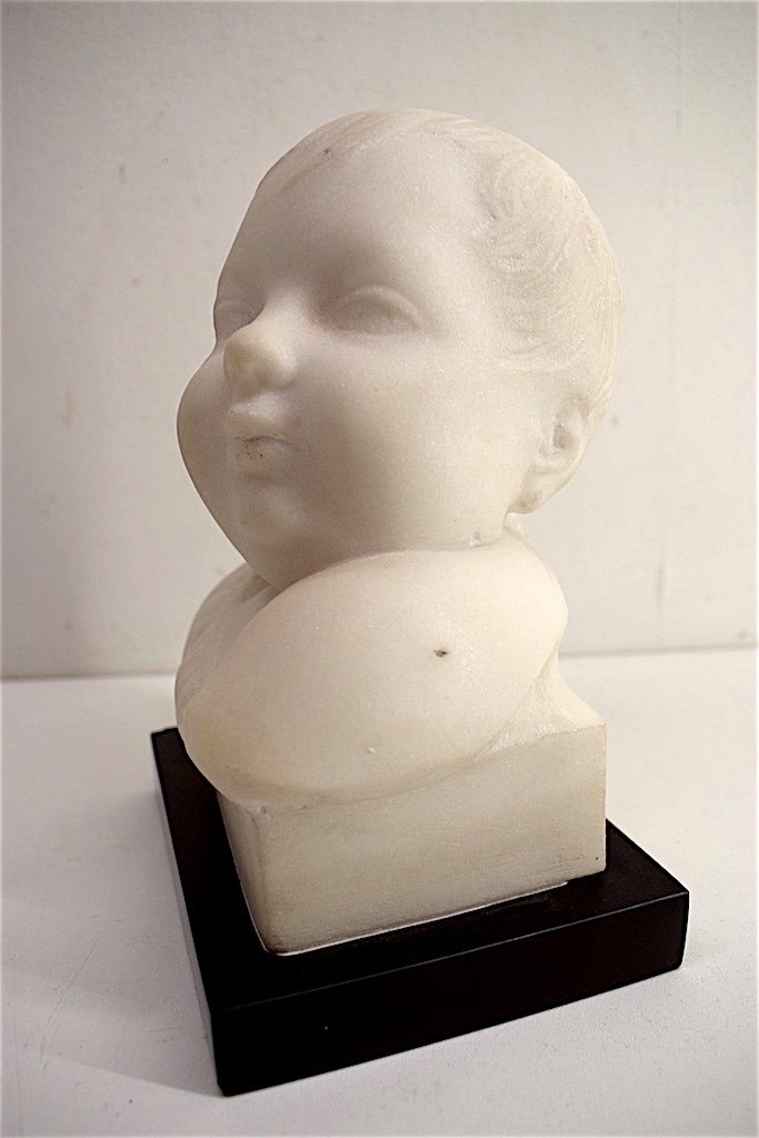 Pierre De Leonard  Buste Enfant Marbre De Carrare Sign&eacute;  XIX XX Sculpture REF180-photo-6