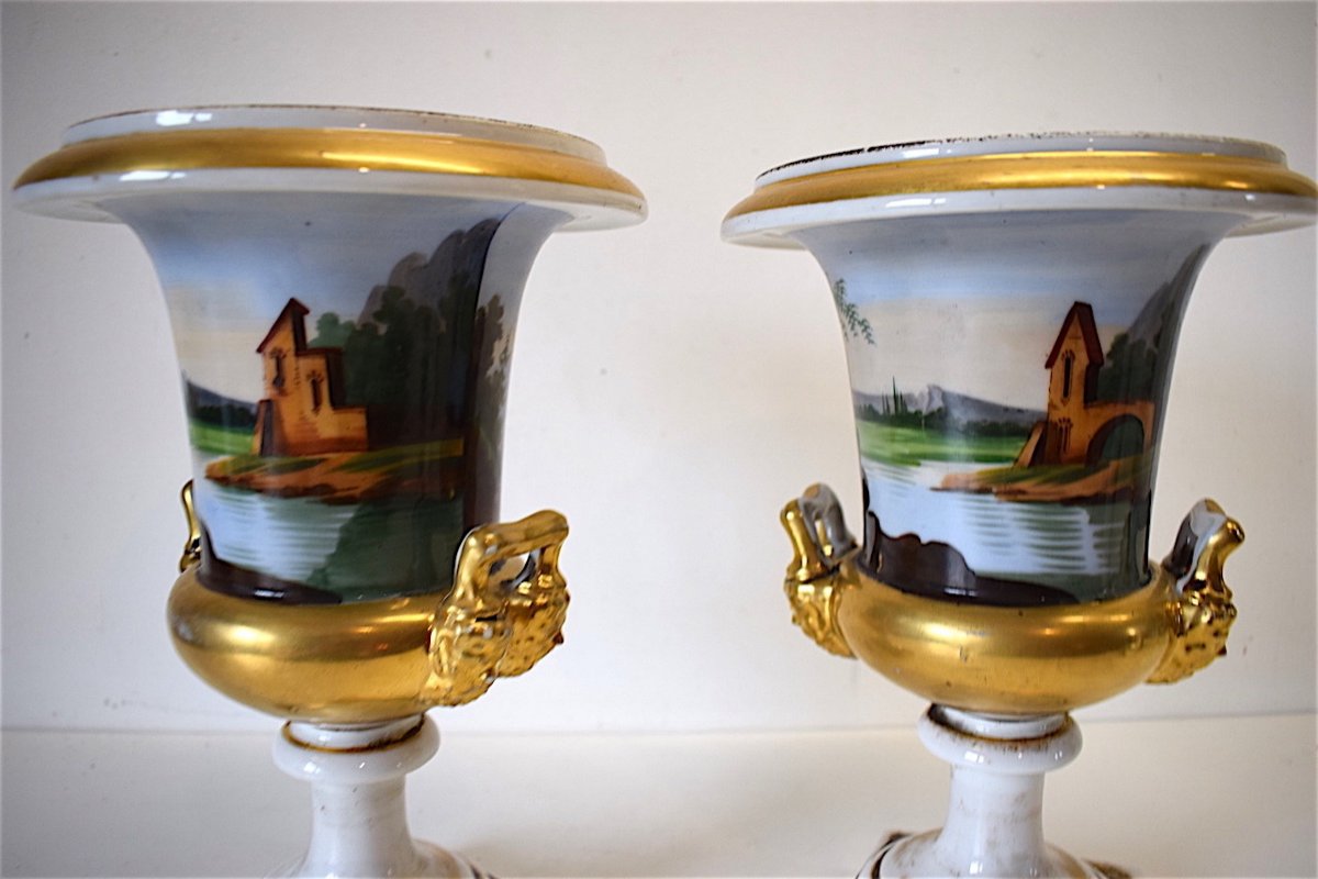 Paire de Vase Médicis en Porcelaine Vieux Paris Scène Romantique Vers 1840 XIX ème REF188-photo-1
