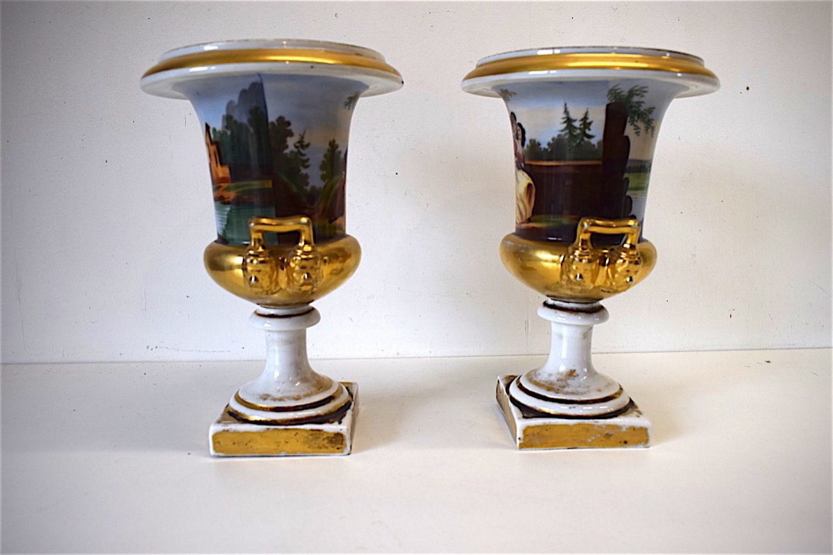 Paire de Vase Médicis en Porcelaine Vieux Paris Scène Romantique Vers 1840 XIX ème REF188-photo-7