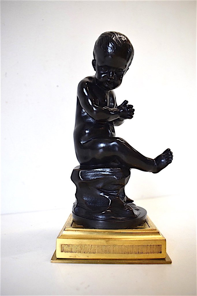 Bronze Child Sitting On A Rock After Or Follower Of Jean-baptiste Pigalle XIX Ref192-photo-2