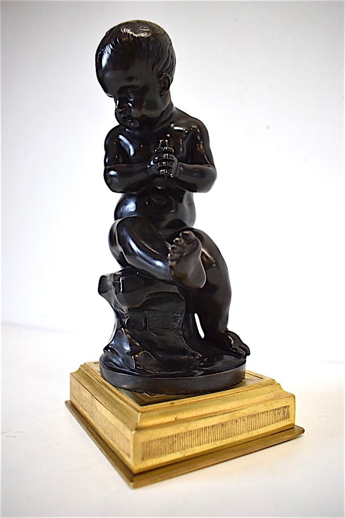 Bronze Child Sitting On A Rock After Or Follower Of Jean-baptiste Pigalle XIX Ref192-photo-3