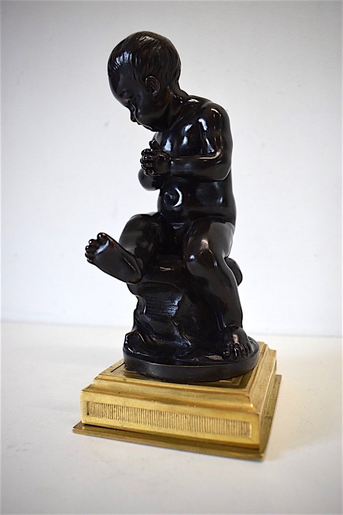 Bronze Enfant Assis sur un Rocher D&rsquo;apr&egrave;s ou Suiveur de Jean- Baptiste Pigalle  XIX &egrave;me REF192-photo-4