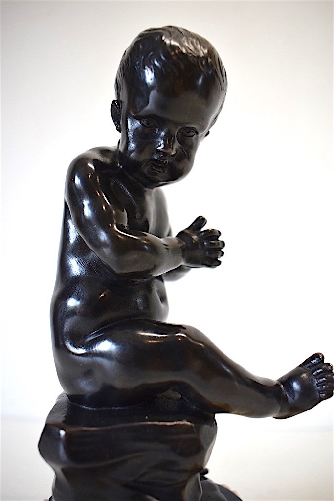 Bronze Enfant Assis sur un Rocher D&rsquo;apr&egrave;s ou Suiveur de Jean- Baptiste Pigalle  XIX &egrave;me REF192-photo-4