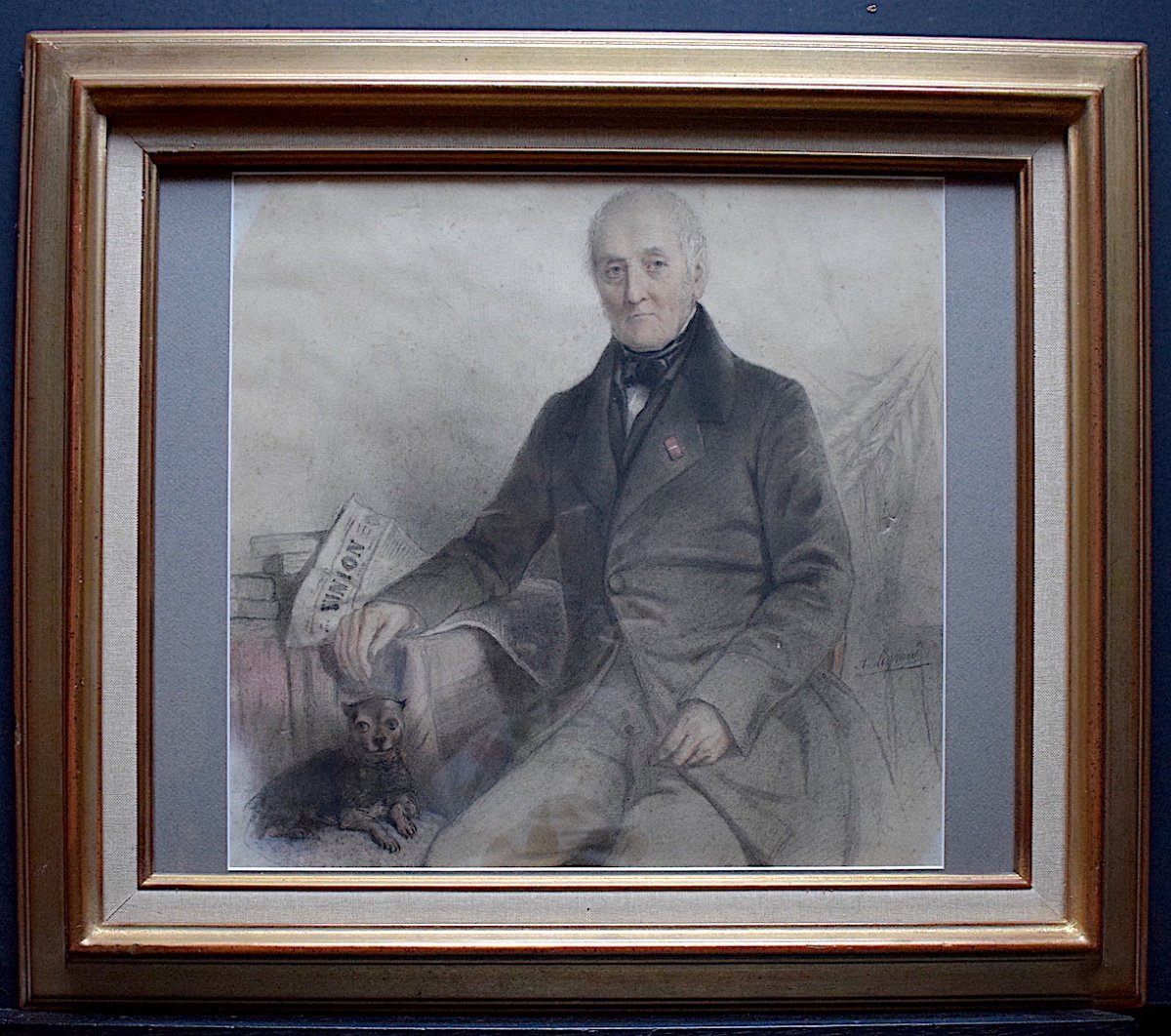 Athalante Legrand  Drawing Portrait Man Dog XIX Rt377-photo-5