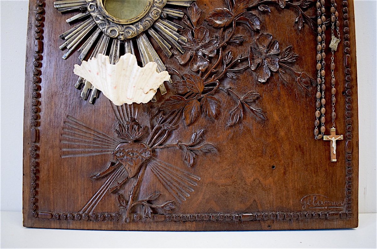 Reliquary Monstrance Holy Water Font Popular Art Carved Wood Bronze Rosary Holder XVIII XIX Ref209-photo-3