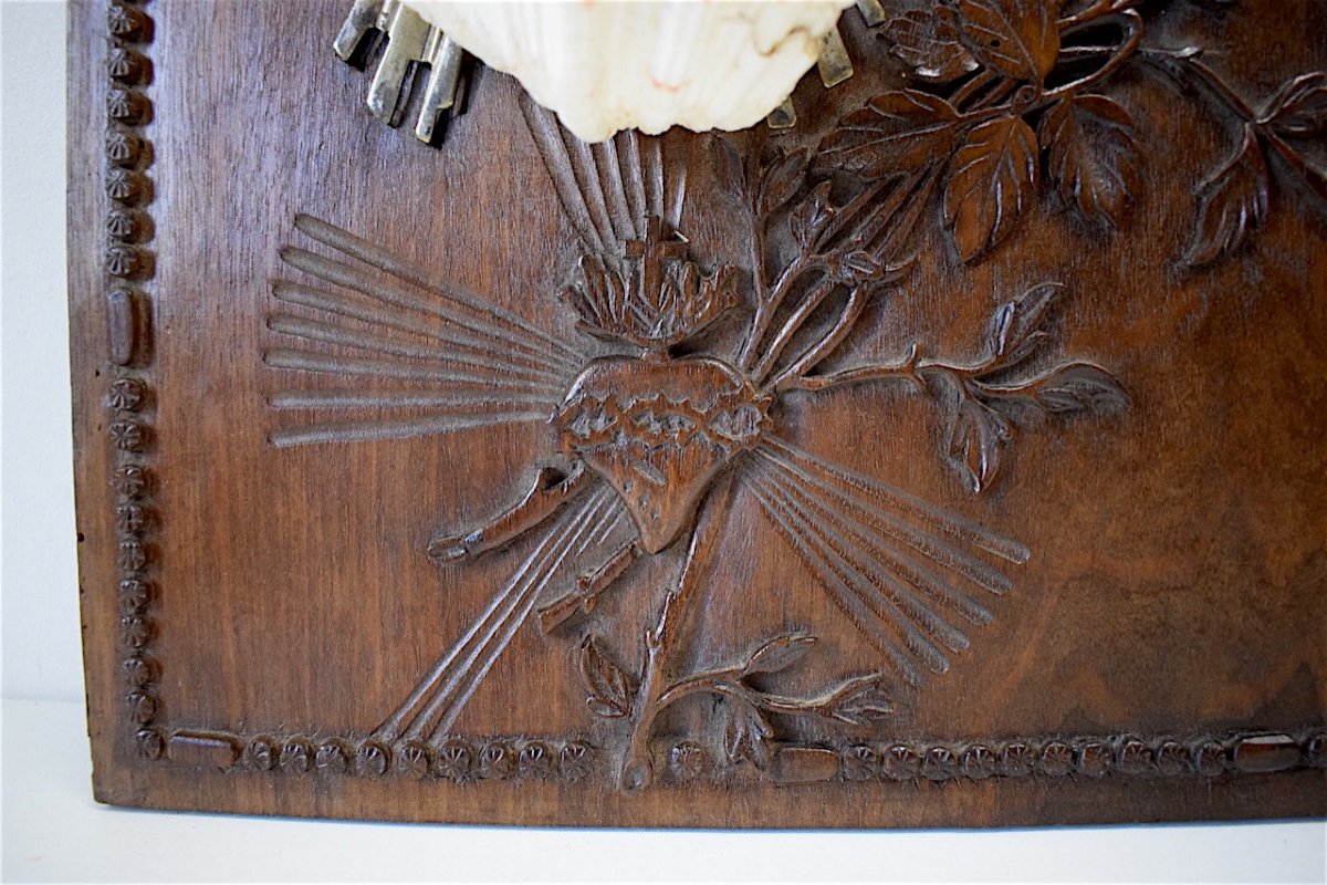Reliquary Monstrance Holy Water Font Popular Art Carved Wood Bronze Rosary Holder XVIII XIX Ref209-photo-2
