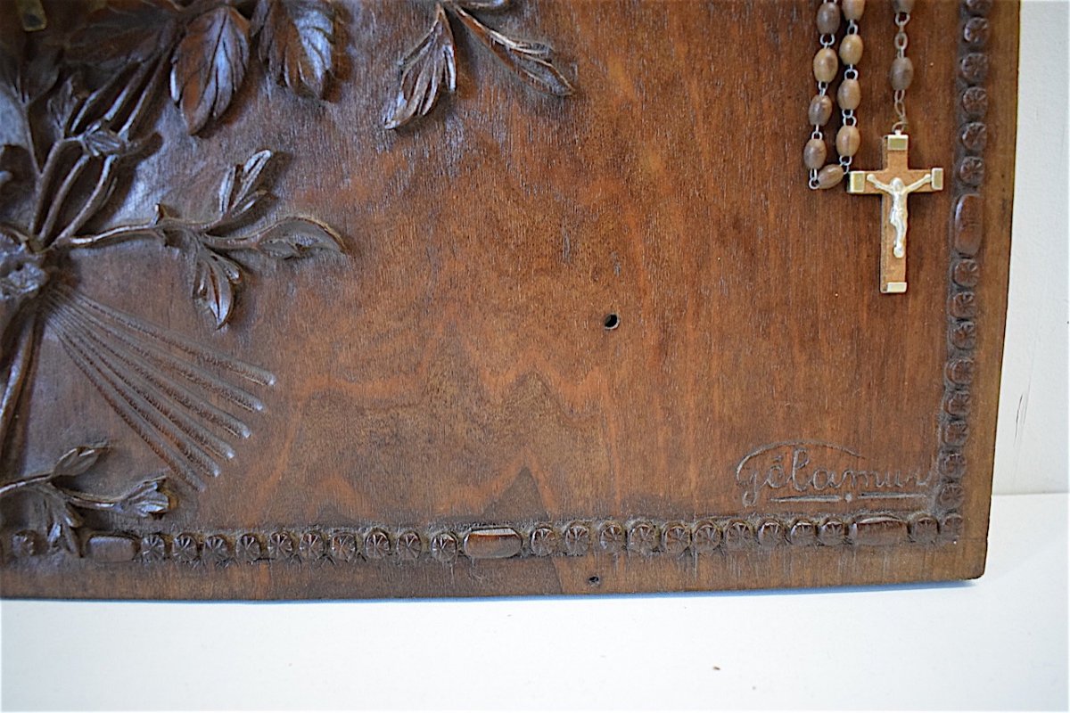 Reliquary Monstrance Holy Water Font Popular Art Carved Wood Bronze Rosary Holder XVIII XIX Ref209-photo-3