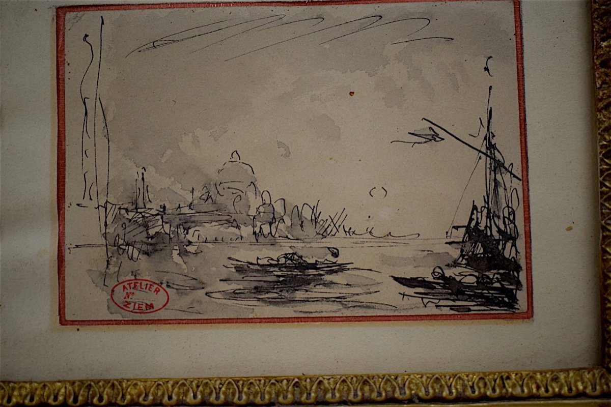 Felix Ziem 2 Vues Recto Verso De Venise Marine Encre Lavis   Cachet Atelier XIX Rt392-photo-6