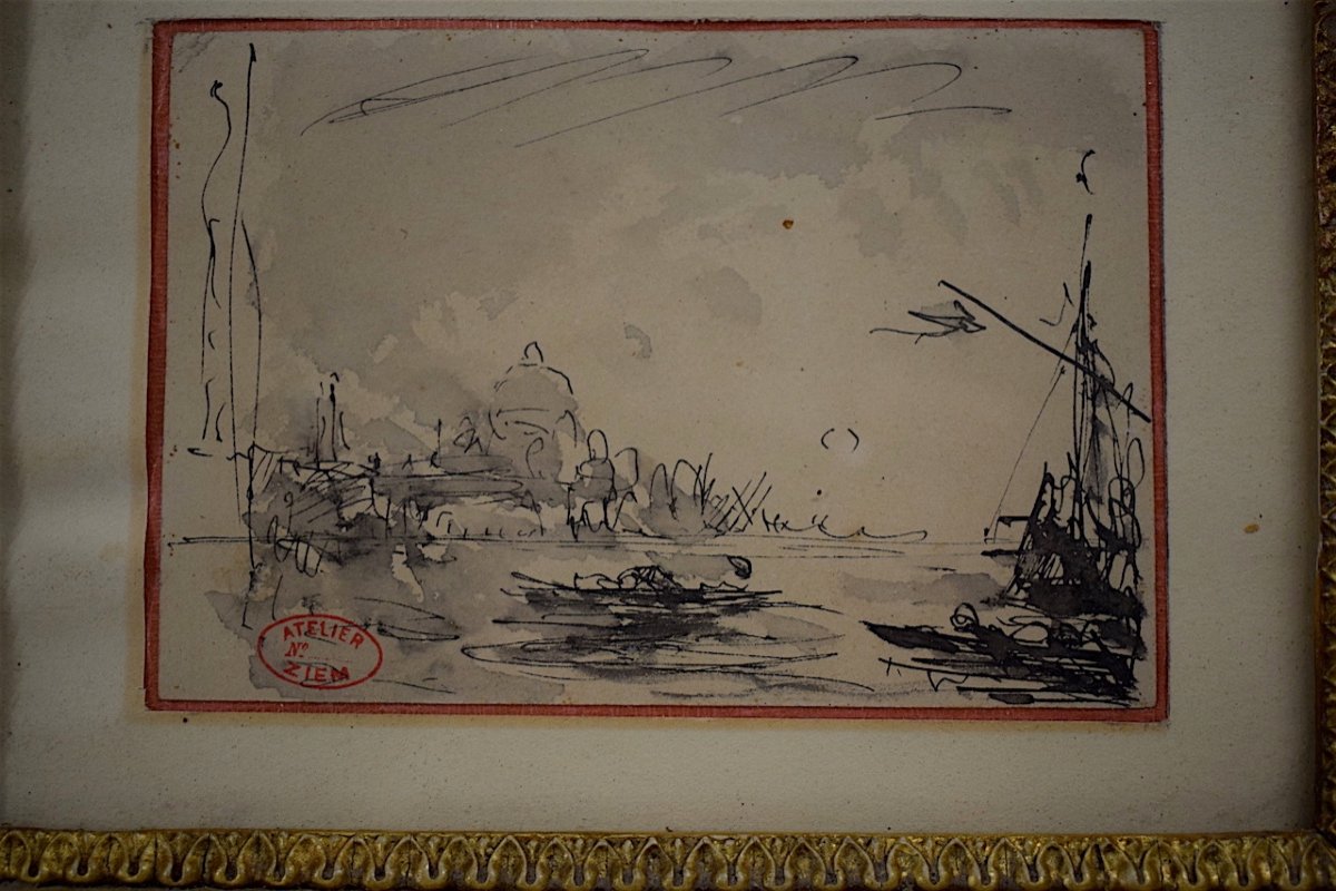 Felix Ziem 2 Vues Recto Verso De Venise Marine Encre Lavis   Cachet Atelier XIX Rt392-photo-7