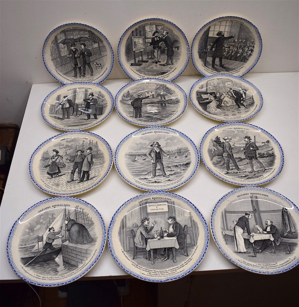 Series Of 12 Earthenware Plates Talking Humorous Galéjade Marseillaise XIX  Marseille Ref211-photo-2