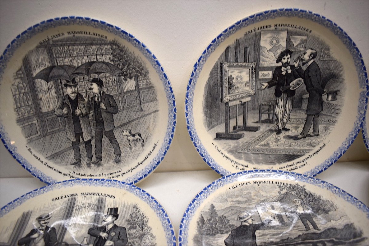 Series Of 12 Earthenware Plates Talking Humorous Galéjade Marseillaise XIX  Marseille Ref211-photo-3