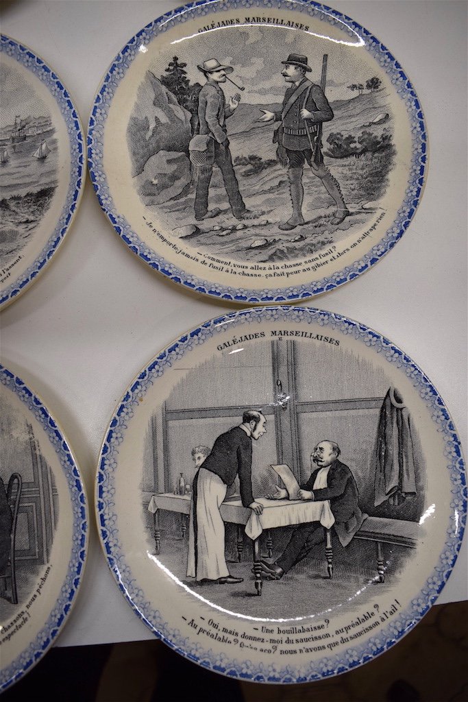 Series Of 12 Earthenware Plates Talking Humorous Galéjade Marseillaise XIX  Marseille Ref211-photo-2