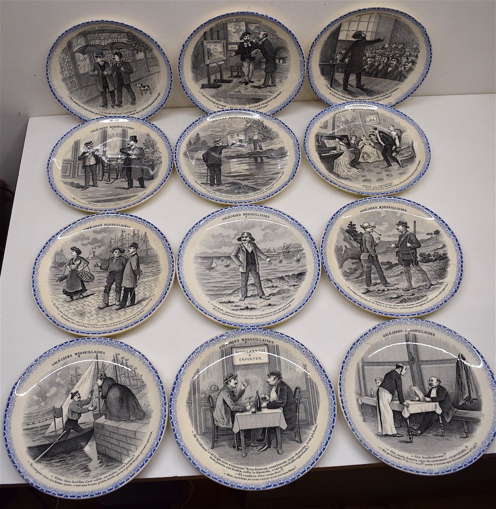 Series Of 12 Earthenware Plates Talking Humorous Galéjade Marseillaise XIX  Marseille Ref211-photo-8