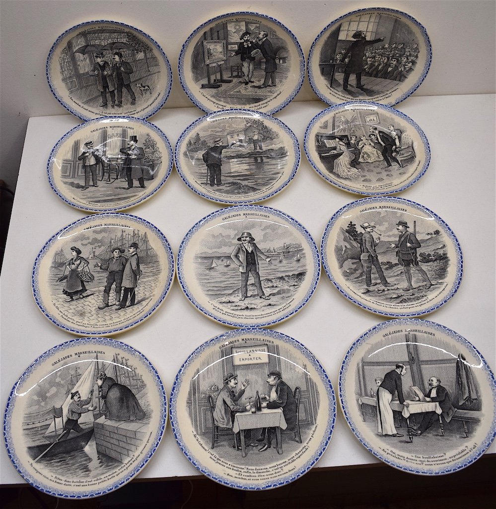 Series Of 12 Earthenware Plates Talking Humorous Galéjade Marseillaise XIX  Marseille Ref211