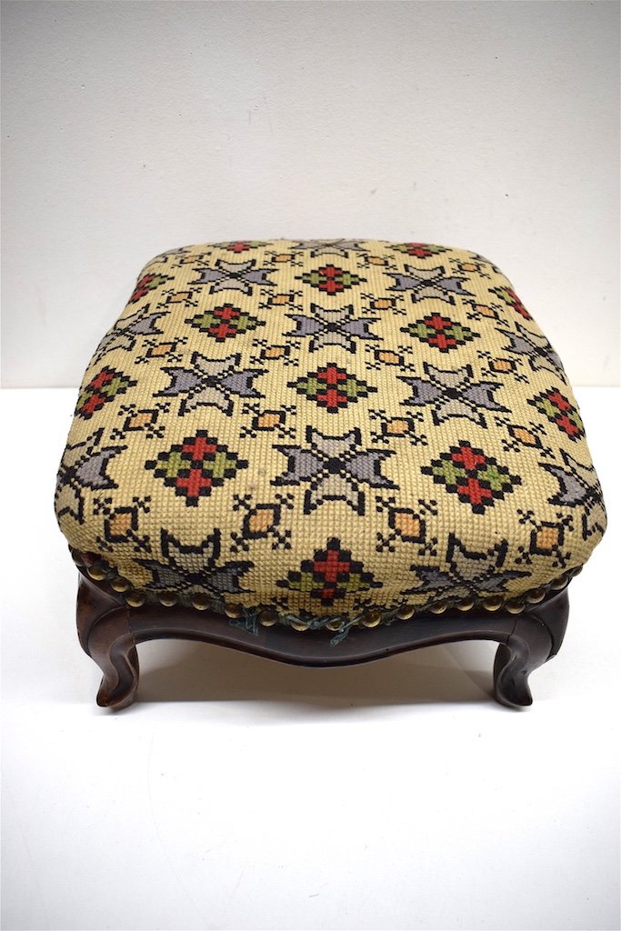 XIXth Louis XV Style Footstool In Mahogany Small Points Tapestry Ref214-photo-3