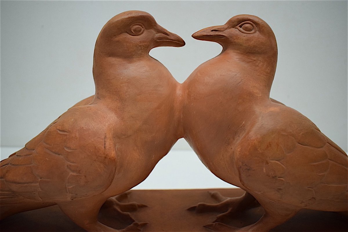 H Richard Terracotta Animal Art Deco Couple Of Animal Pigeons XXth Ref216-photo-7