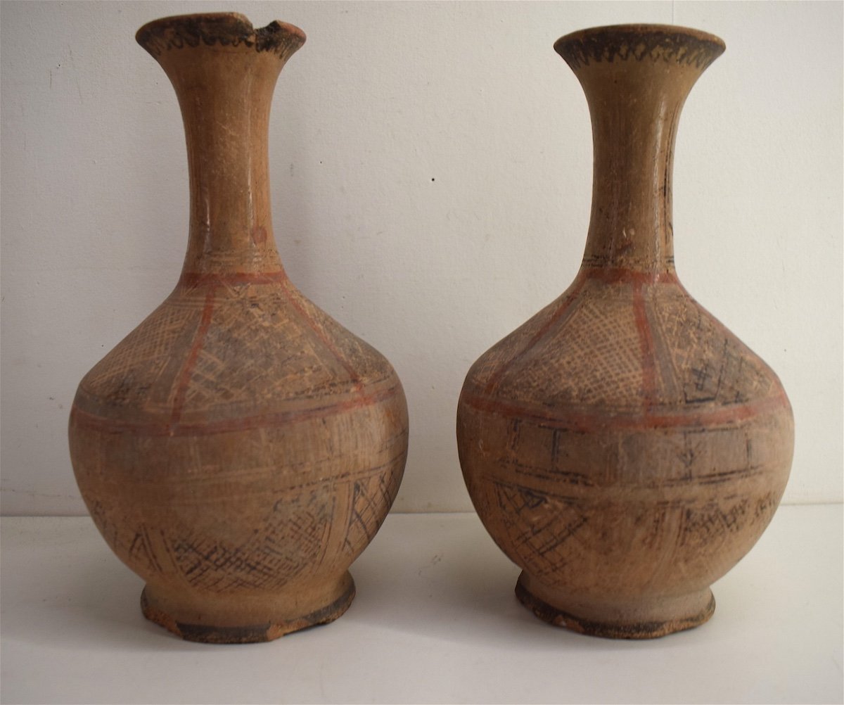 Paire de Vases Berb&egrave;re en Terre Cuite Peinte &eacute;poque vers 1900 Orientaliste   REF218-photo-1