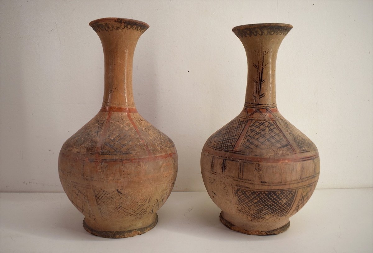 Paire de Vases Berb&egrave;re en Terre Cuite Peinte &eacute;poque vers 1900 Orientaliste   REF218