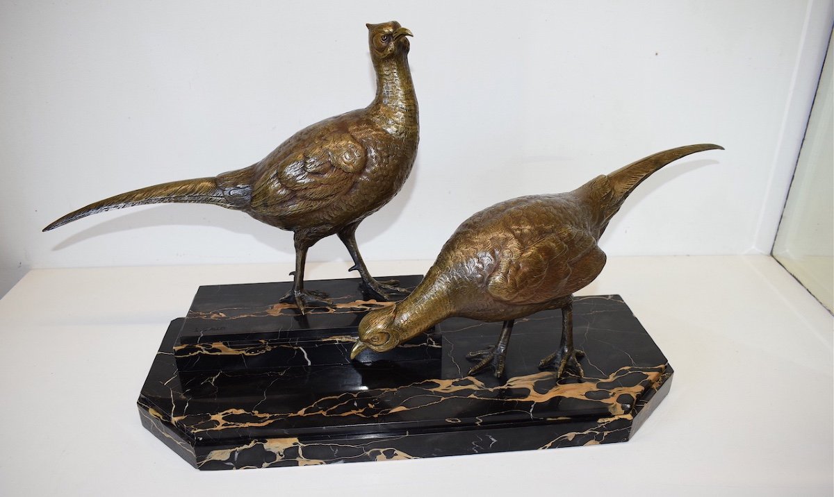 Ignacio Gallo Art Deco Couple Of Pheasants In Bronze Around 1925 1940 Animalier XX Th Ref220-photo-2