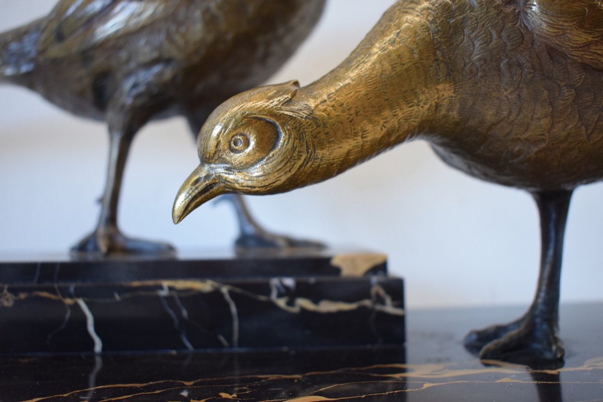 Ignacio Gallo Art Deco Couple Of Pheasants In Bronze Around 1925 1940 Animalier XX Th Ref220-photo-4