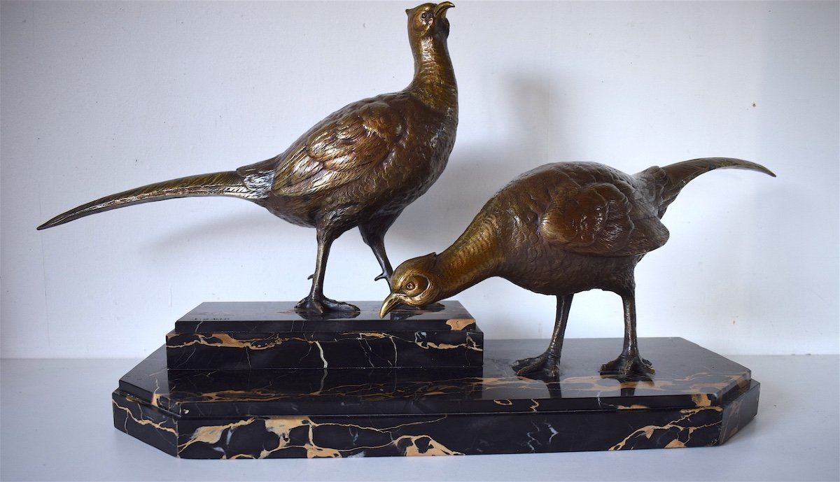 Ignacio GALLO Art D&eacute;co Couple de Faisans en Bronze vers 1925 1940  Animalier XX &egrave;me   REF220-photo-5
