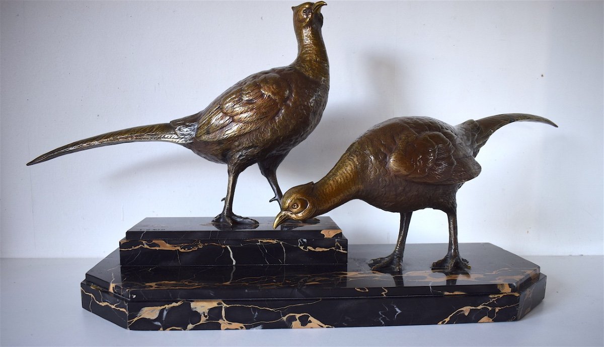 Ignacio Gallo Art Deco Couple Of Pheasants In Bronze Around 1925 1940 Animalier XX Th Ref220-photo-5