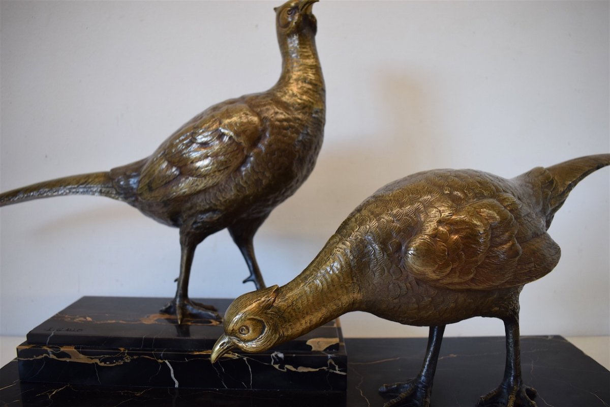 Ignacio Gallo Art Deco Couple Of Pheasants In Bronze Around 1925 1940 Animalier XX Th Ref220-photo-6