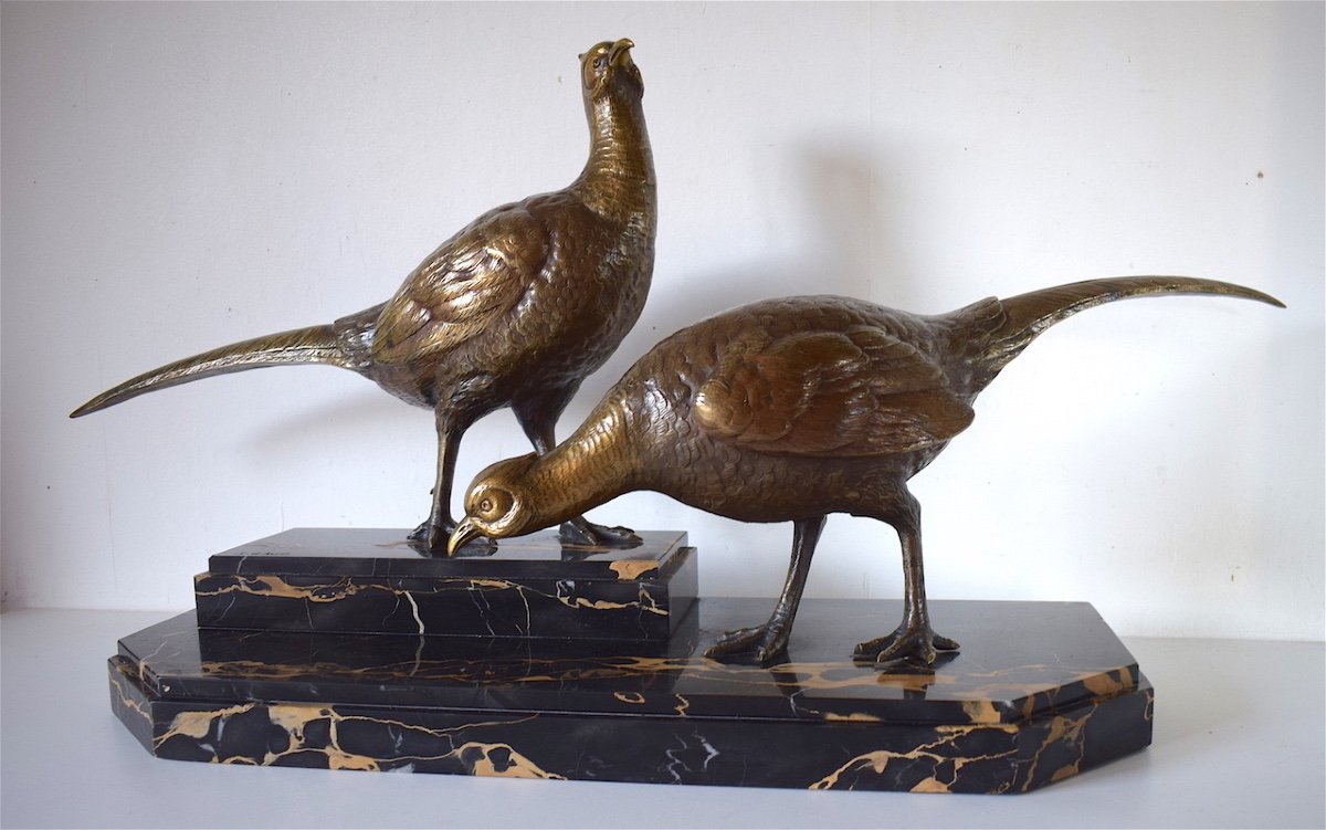 Ignacio Gallo Art Deco Couple Of Pheasants In Bronze Around 1925 1940 Animalier XX Th Ref220