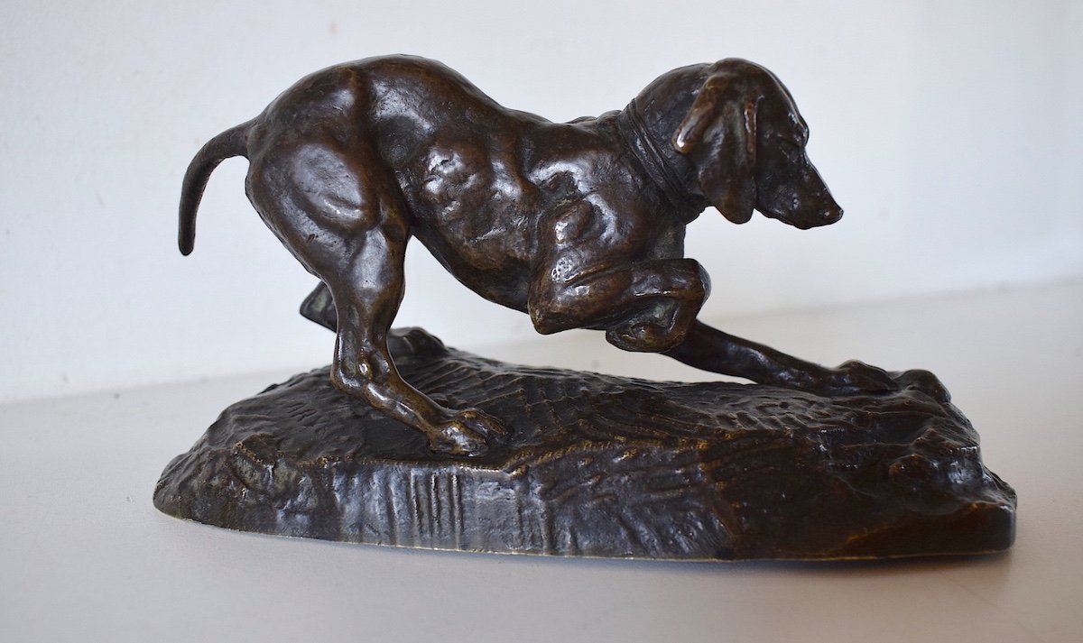 Antoine Louis Barye Bronze Animalier Chien &agrave; L&rsquo;arr&ecirc;t  Sign&eacute;  XIX &egrave;me Chasse REF224