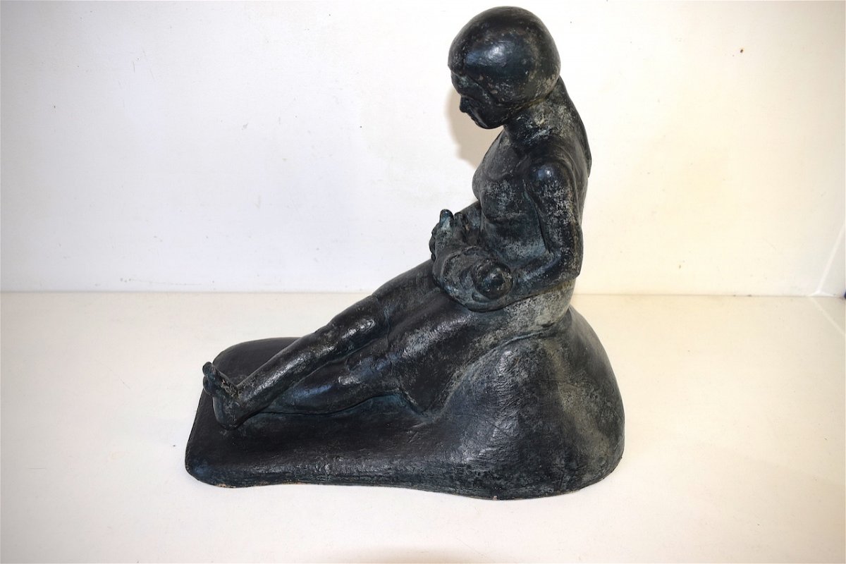 Maternity Woman And Child Terra-cotta Art Deco XX Around 1950  Ref229-photo-4