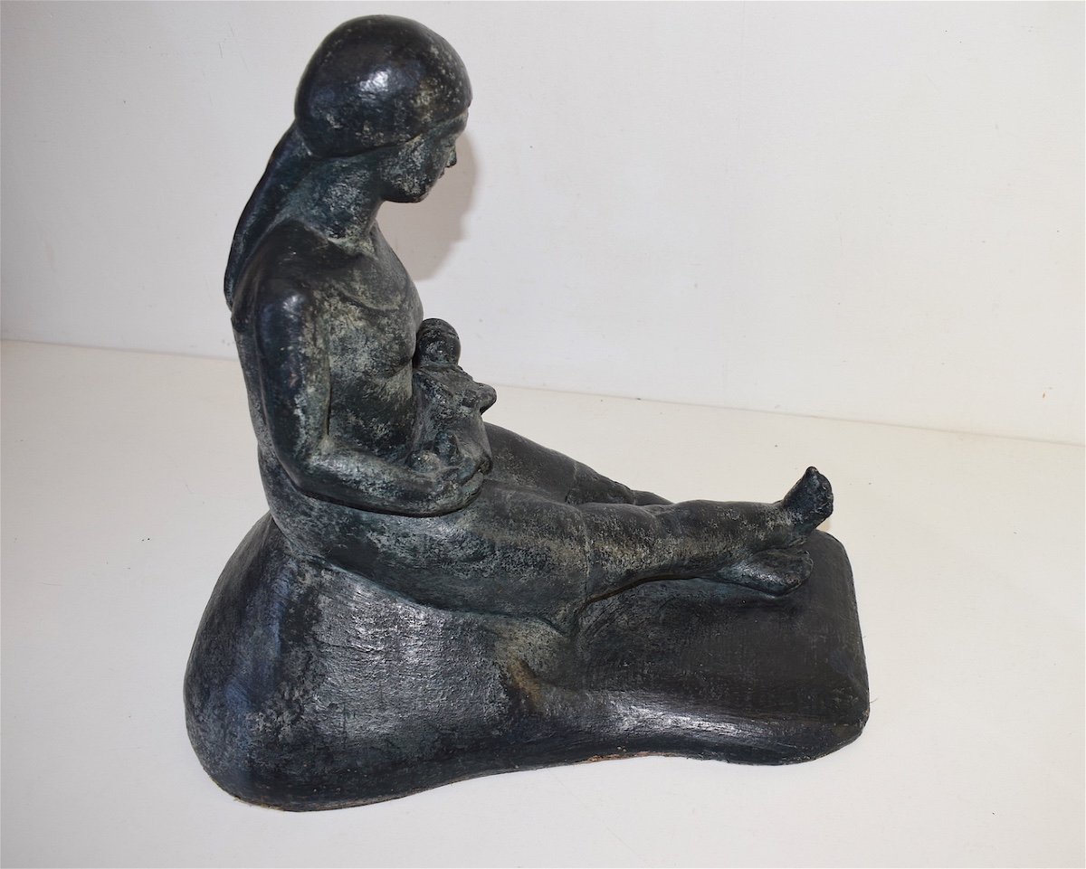 Maternity Woman And Child Terra-cotta Art Deco XX Around 1950  Ref229-photo-2