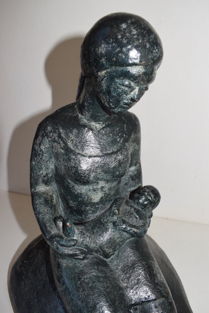 Maternity Woman And Child Terra-cotta Art Deco XX Around 1950  Ref229-photo-5