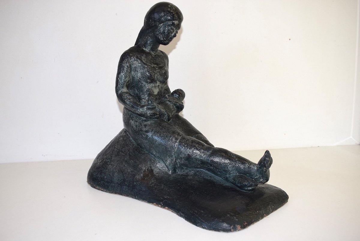 Maternity Woman And Child Terra-cotta Art Deco XX Around 1950  Ref229