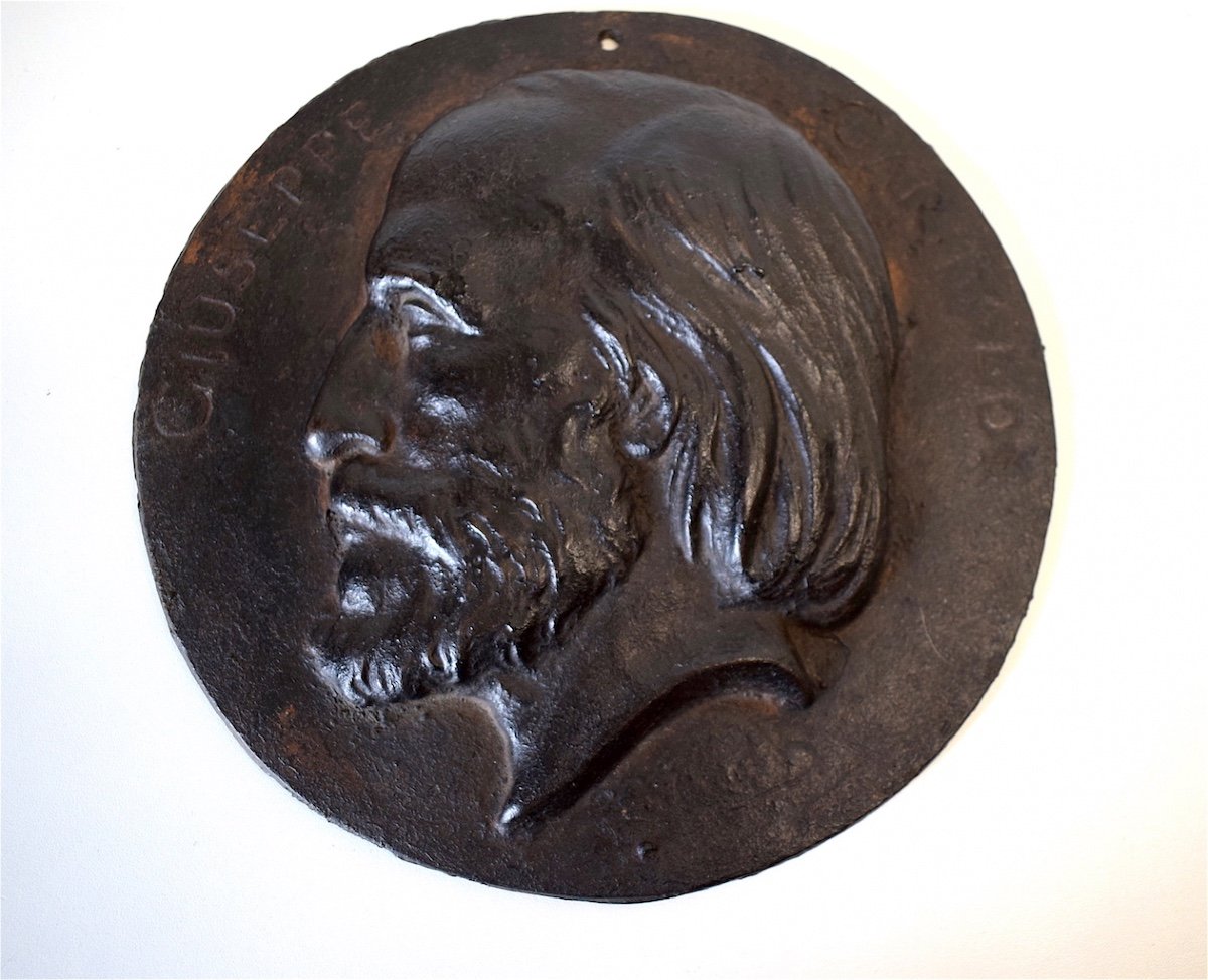 Medallion Old XIX Portrait Of Guiseppe Garibaldi Cast Iron History Italy Ref231-photo-4