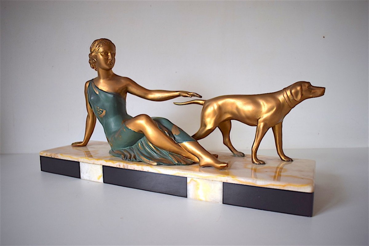 Ugo Cipriani Femme au Chien Art Déco vers 1925 Signée Uriano XX REF235-photo-2