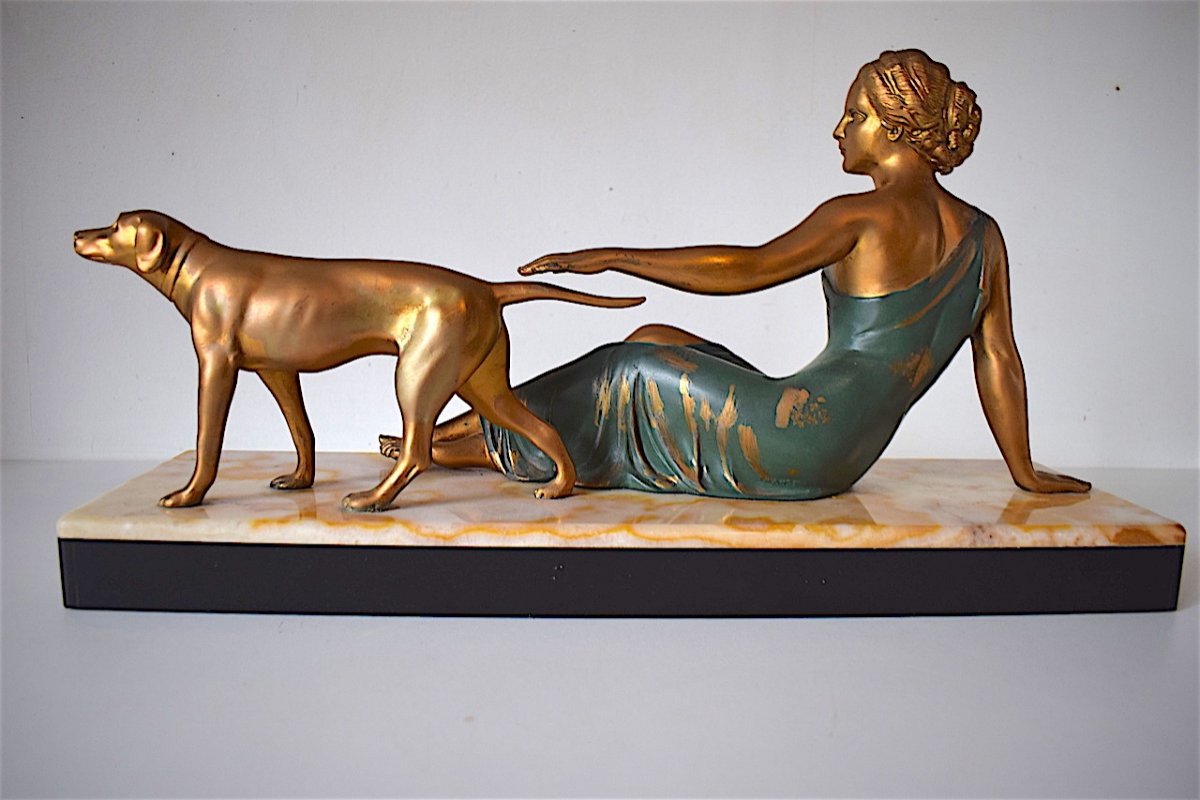 Ugo Cipriani Femme au Chien Art Déco vers 1925 Signée Uriano XX REF235-photo-3