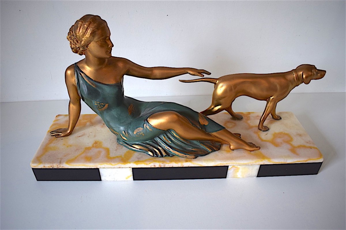 Ugo Cipriani Femme au Chien Art Déco vers 1925 Signée Uriano XX REF235-photo-7
