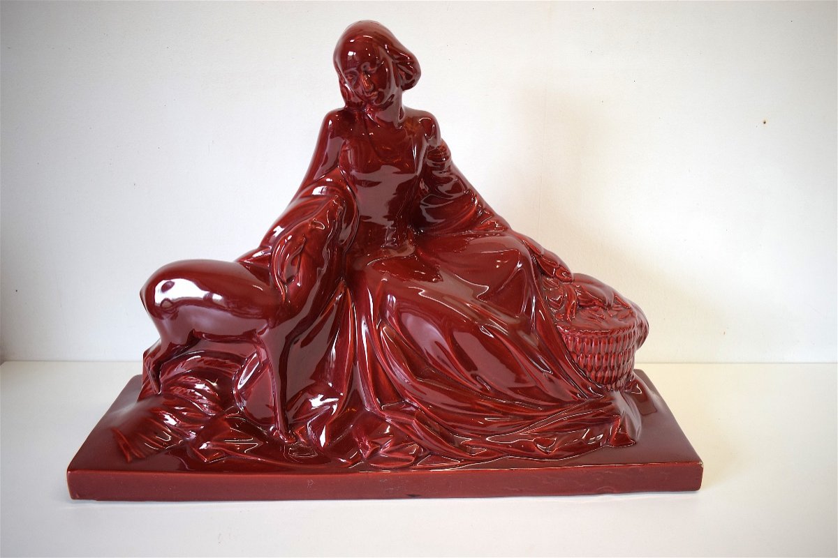 Sculpture Céramique Art Déco Femme et l'Antilope vers 1925 1930 XX REF236-photo-2