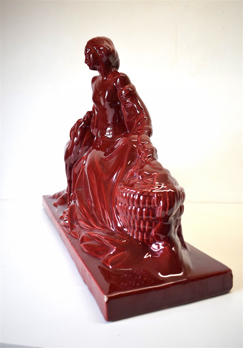 Sculpture Céramique Art Déco Femme et l'Antilope vers 1925 1930 XX REF236-photo-3