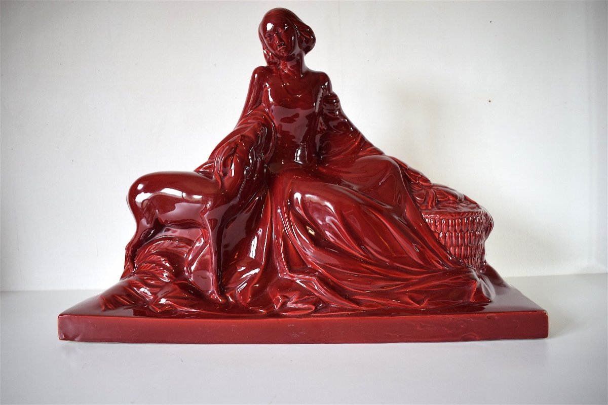 Sculpture Céramique Art Déco Femme et l'Antilope vers 1925 1930 XX REF236