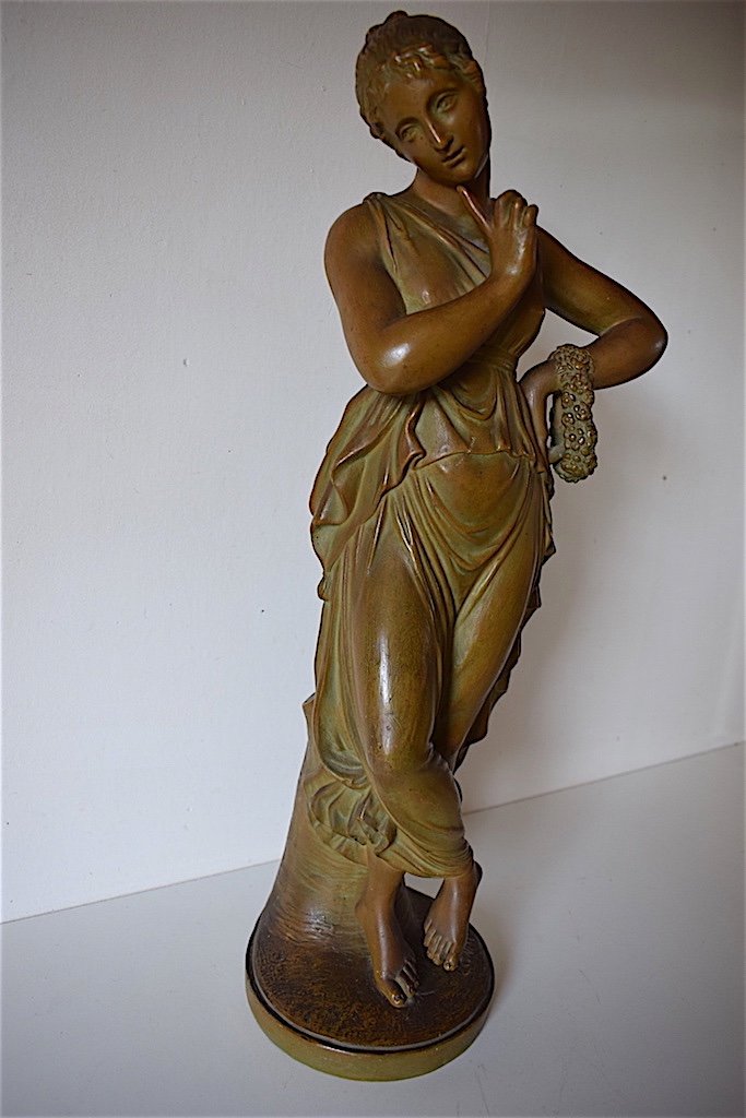 Statue Terre Cuite Polychrome Danseuse D&rsquo;apr&egrave;s Canova Sign&eacute; XIX Ref242-photo-1