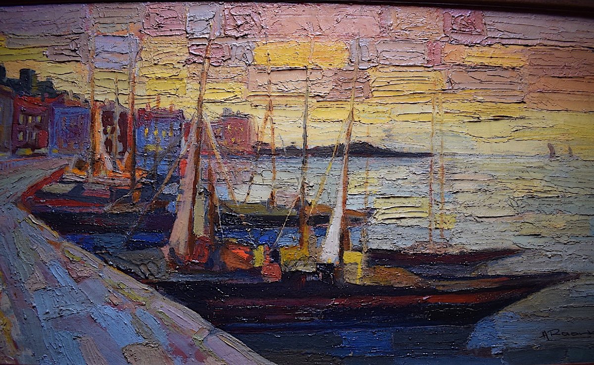 Marine Port Scene Fauve Cubist Boat  Signed  To Be Identified XX Rt419-photo-2