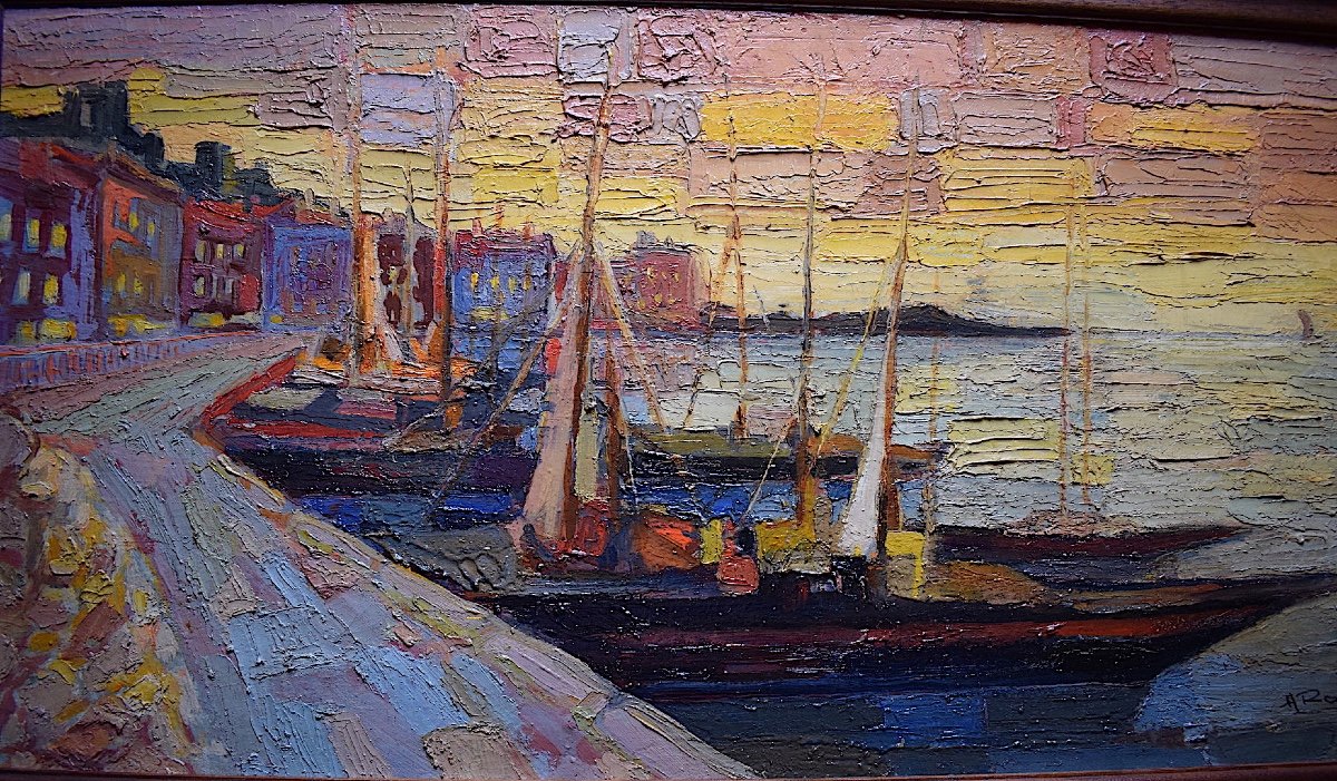 Marine Port Scene Fauve Cubist Boat  Signed  To Be Identified XX Rt419-photo-3