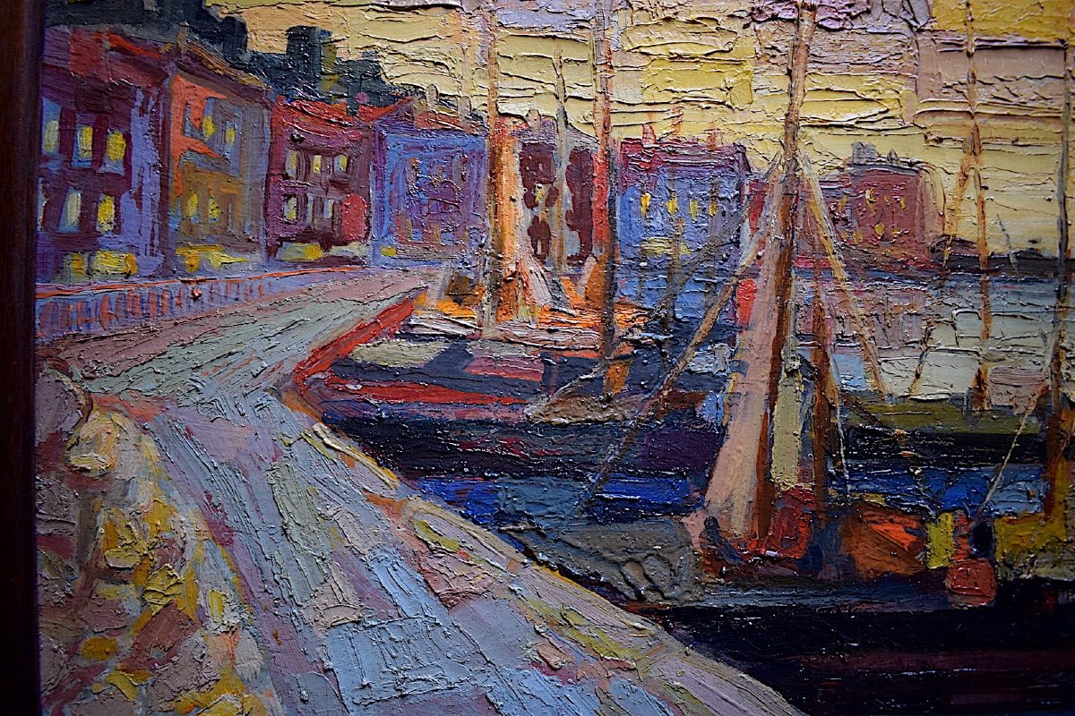 Marine Port Scene Fauve Cubist Boat  Signed  To Be Identified XX Rt419-photo-4