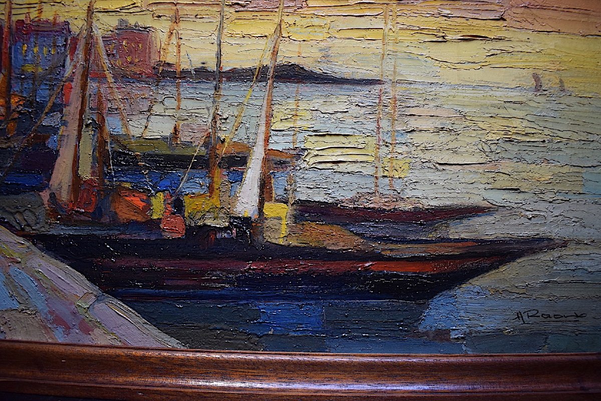 Marine Port Scene Fauve Cubist Boat  Signed  To Be Identified XX Rt419-photo-1