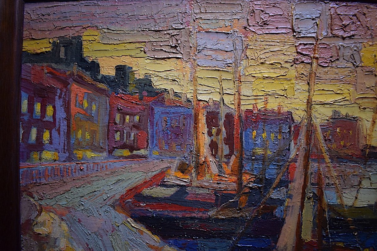 Marine Port Scene Fauve Cubist Boat  Signed  To Be Identified XX Rt419-photo-3